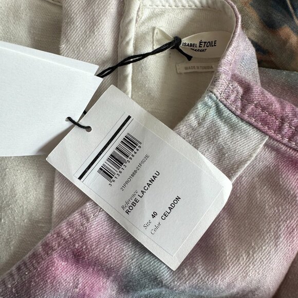 NWT Isabel Marant Étoile Lacanau Denim Mini Dress in Celaton Tie-dye Button-Cuff - Picture 4 of 10